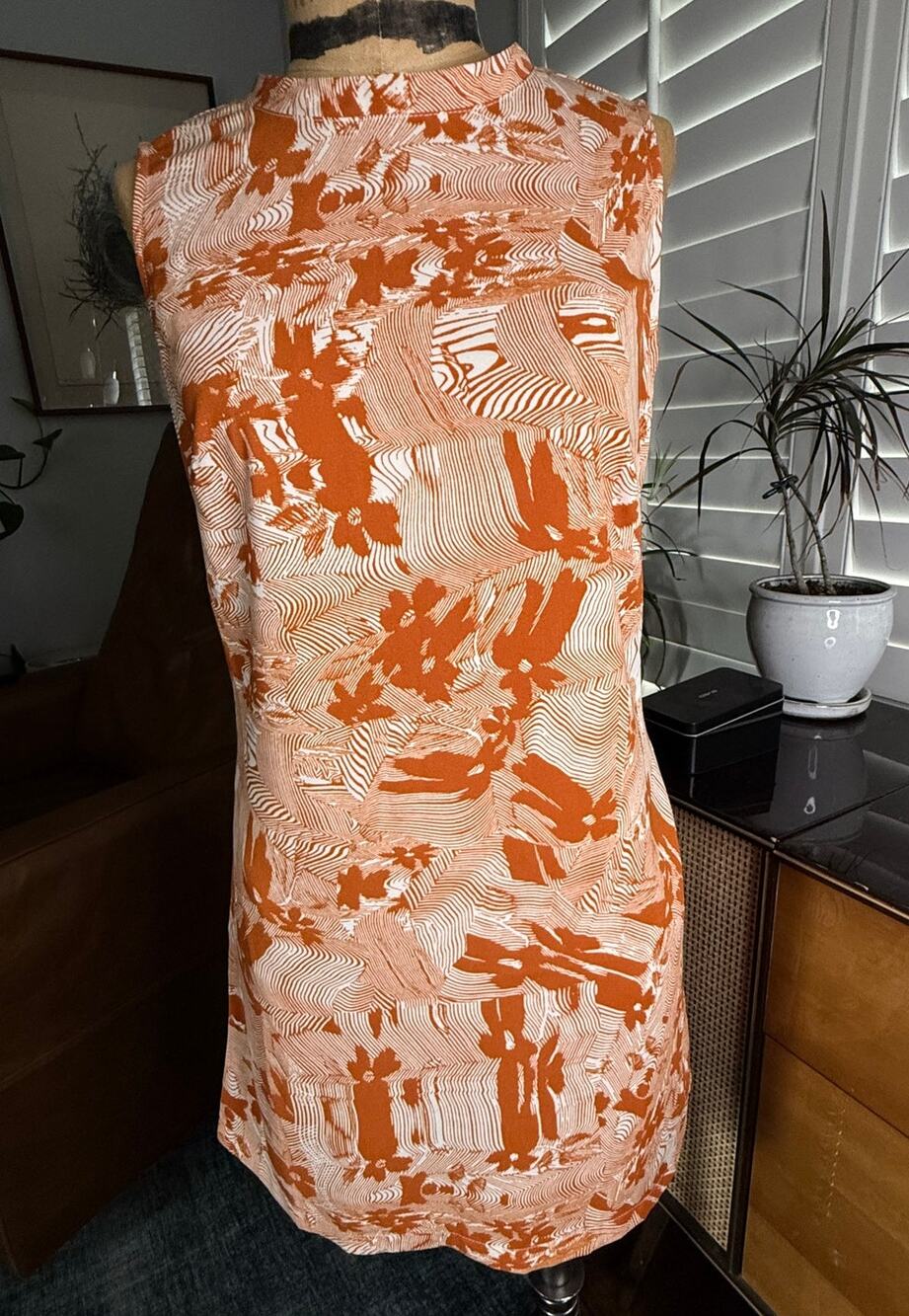 Open Edit Rust Floral Print Sleeveless Mini Dress Open Back Cutout Size Small